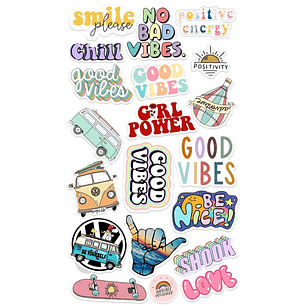 Stickers Calcos Pack Buenas Vibras N1 X25