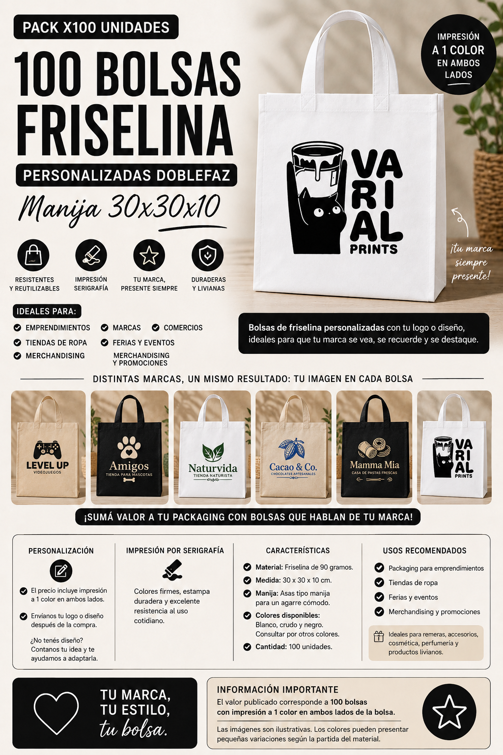 100 Bolsas Manija Friselina Personalizadas 40x40x10 9