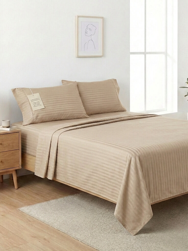 Juego De Cama Unicolor Beige 1