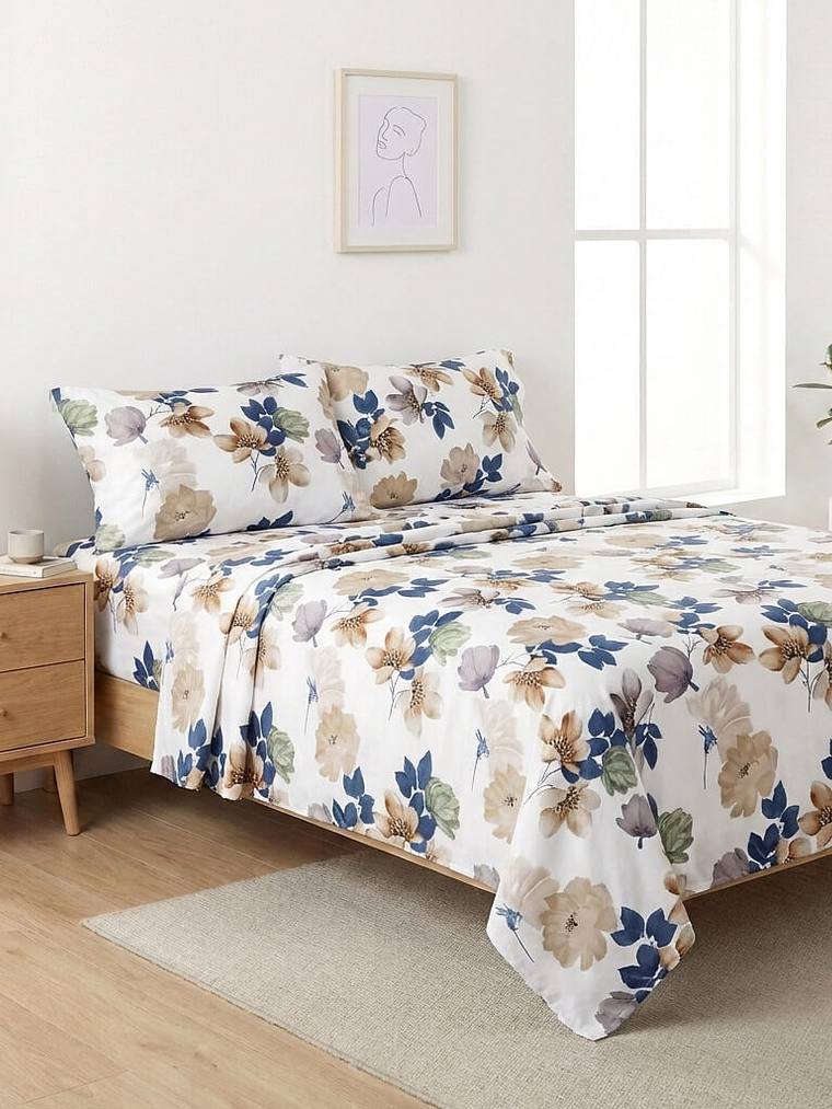Juego De Cama Estampado Flores 1
