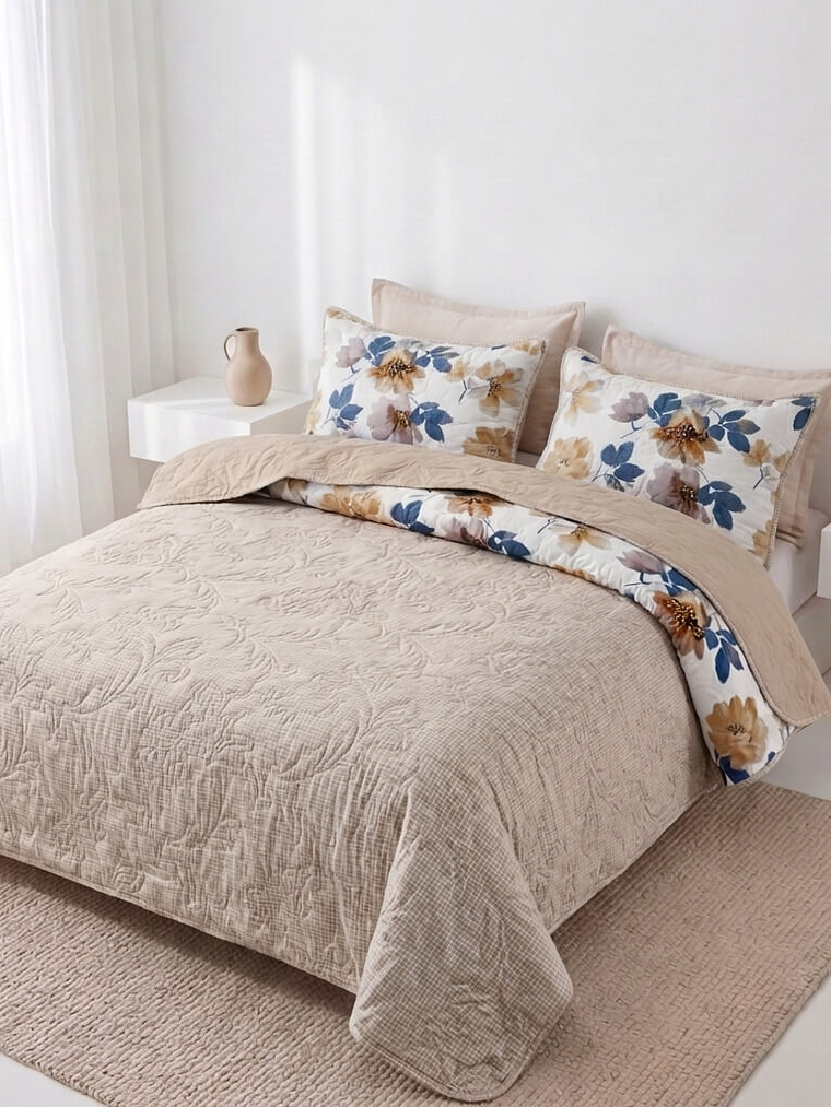 Cubrecama Quilt Estampado Flores 1