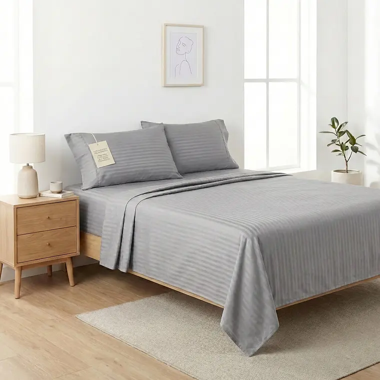 Juego de Sabanas Unicolor Gris Claro 1