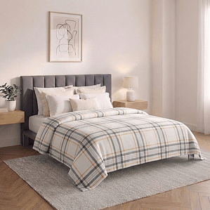 Cobija Estampada Dani Crema Cuadros Flannel Térmica Fenore — Cobijas y Mantas Colombia