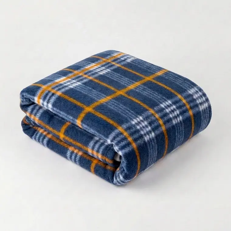 Cobija Estampada Dani Azul Marino Cuadros Polar Térmica 3