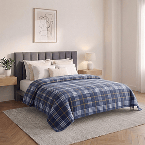 Cobija Estampada Dani Azul Marino Cuadros Flannel Térmica Fenore — Cobijas y Mantas Colombia