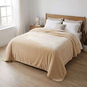 Cobija Elite Beige Térmica Microfibra Premium Fenore — Cobijas y Mantas Colombia