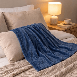 Cobija Flannel Térmica Antialérgica Azul Navy Fenore — Cobijas y Mantas Colombia