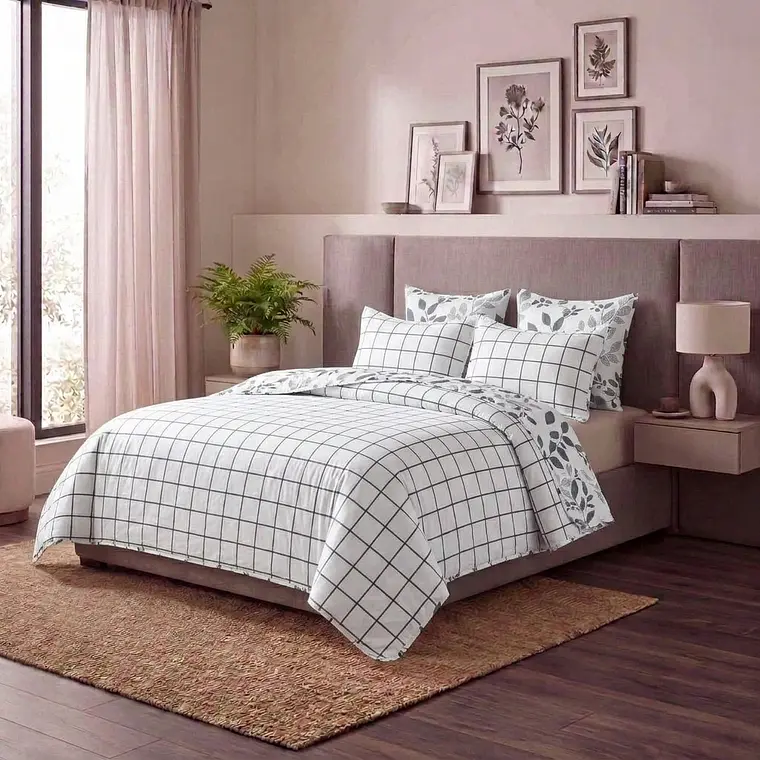 Cubrecama Quilt Estampado hojas y cuadros 2