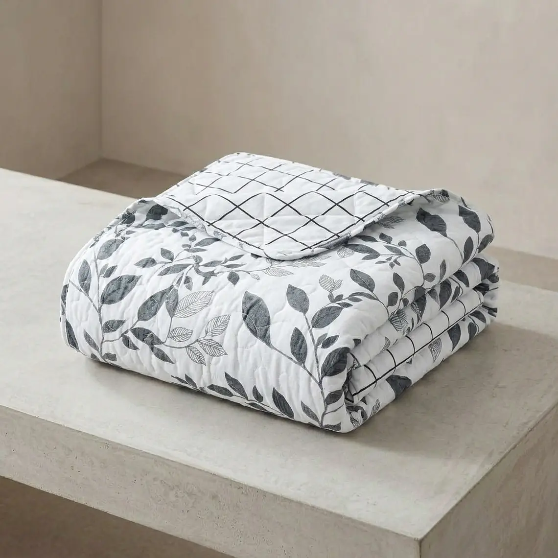 Cubrecama Quilt Estampado hojas y cuadros 3