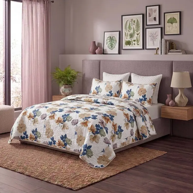 Cubrecama Quilt Estampado Flores 1