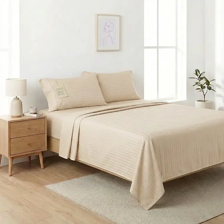Juego De Sábanas Unicolor Beige Claro 1