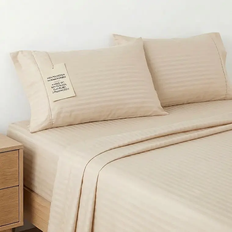 Juego De Sábanas Unicolor Beige Claro 2