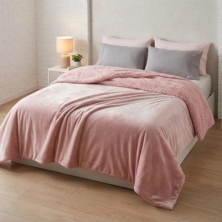 Cobija Sherpa Reversible Flannel Unicolor - Preventa 2