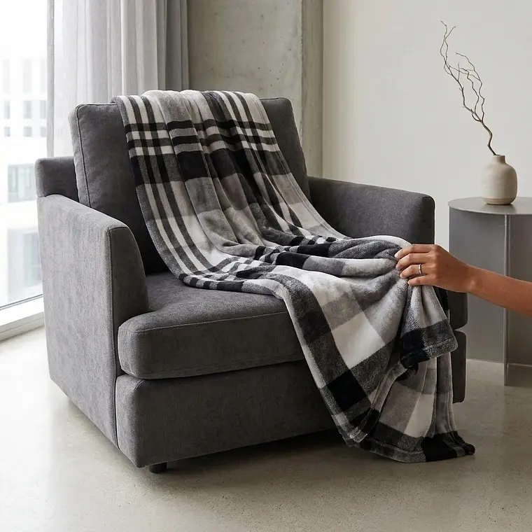 Cobija Flannel Cuadros Onix 3