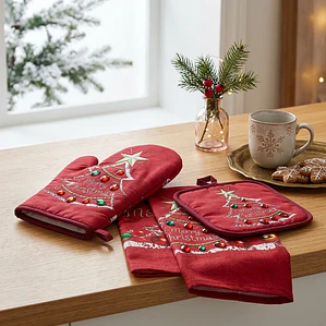 Set de Cocina Navideño - Árbol de Navidad Rojo (3 piezas) Fenore — Navidad Colombia