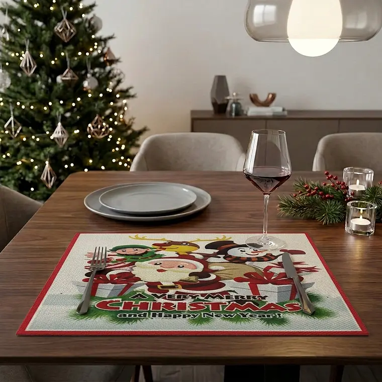 Set de Individuales Navideños x3 - Diseños Surtidos (Papá Noel, Reno y Frase Festiva) 2