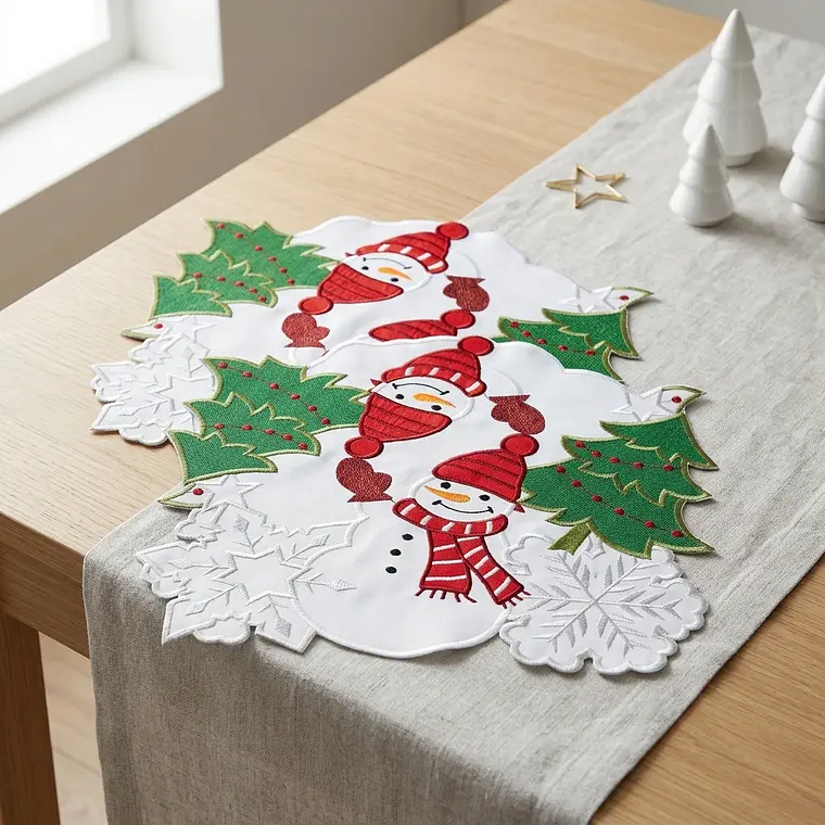 Individuales Navideños Bordados - Muñecos de Nieve - Set x2 3