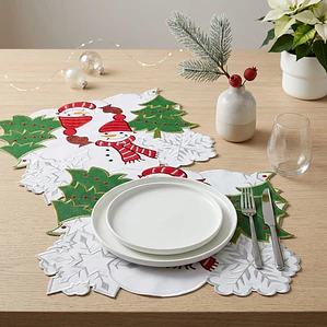 Individuales Navideños Bordados - Muñecos de Nieve - Set x2 Fenore — Navidad Colombia