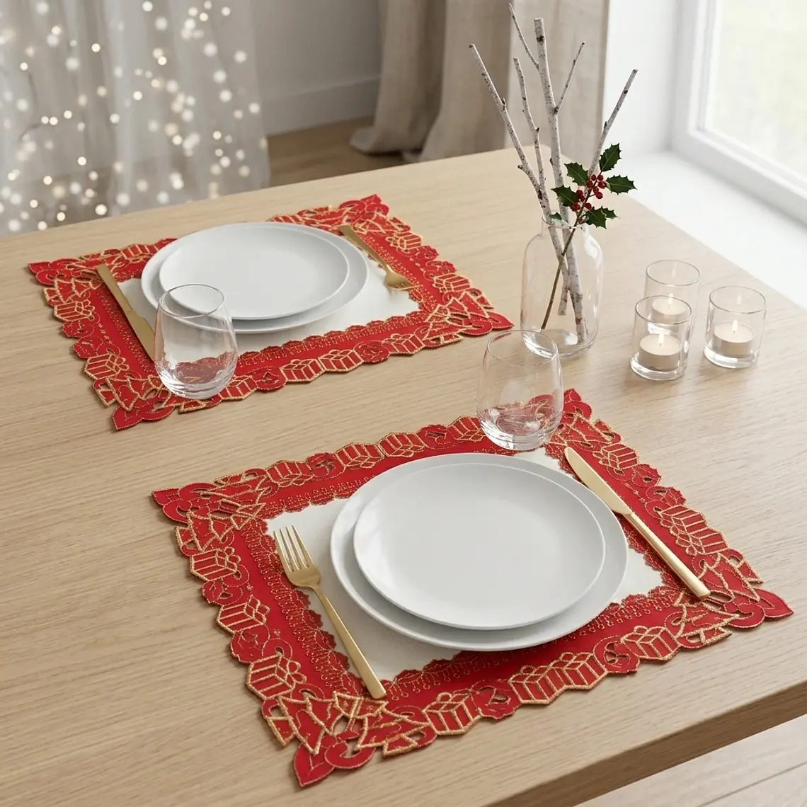 Individuales - Campanas y Flor de Pascua - Set x2 2