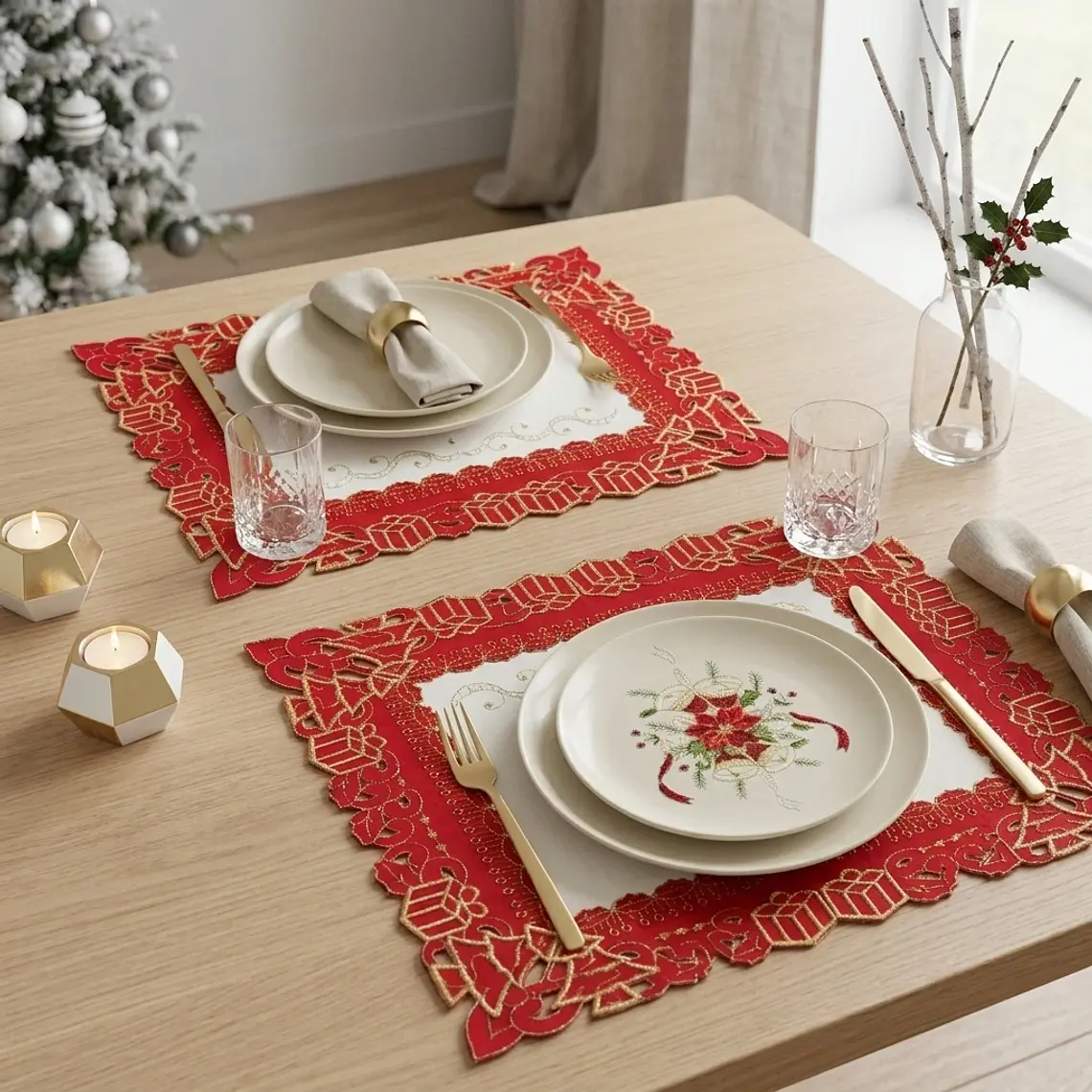 Individuales - Campanas y Flor de Pascua - Set x2 3