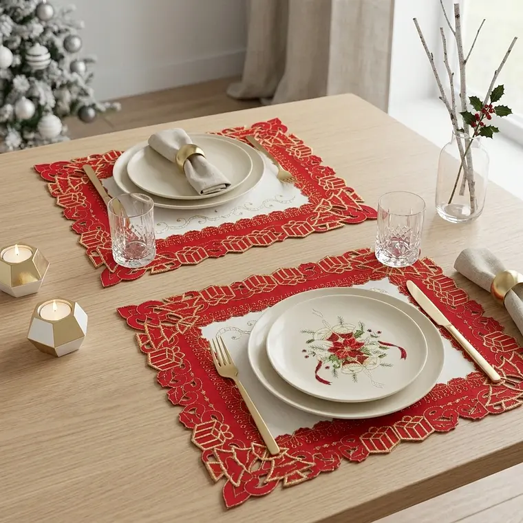 Individuales - Campanas y Flor de Pascua - Set x2 3