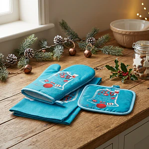 Set de Cocina Navideño - Muñeco de Nieve Azul Turquesa (3 piezas) Fenore — Navidad Colombia