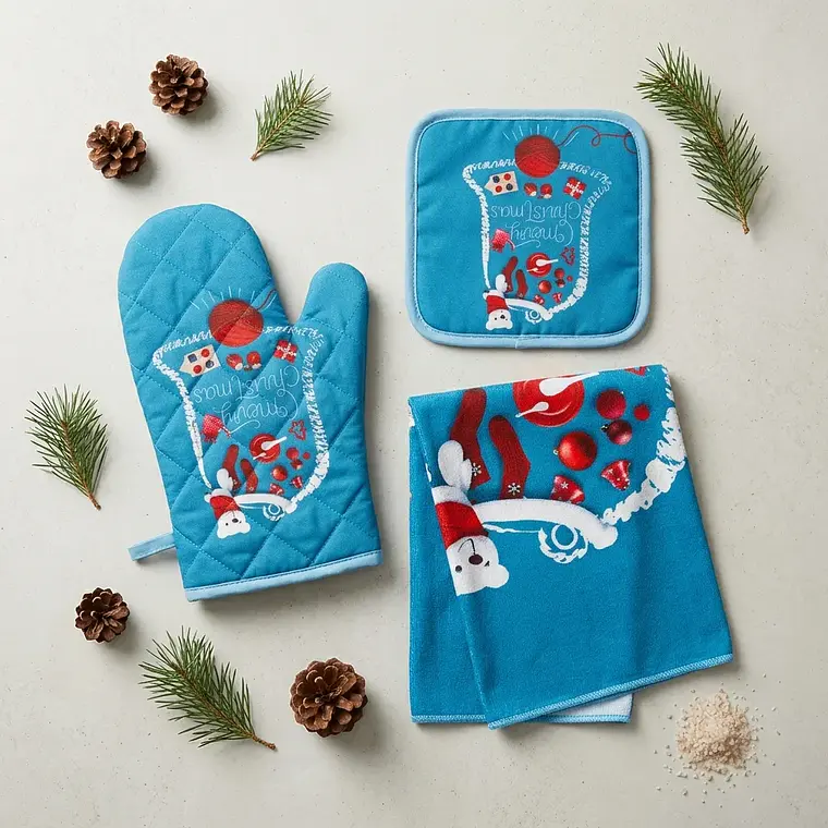 Set de Cocina Navideño - Muñeco de Nieve Azul Turquesa (3 piezas) 3
