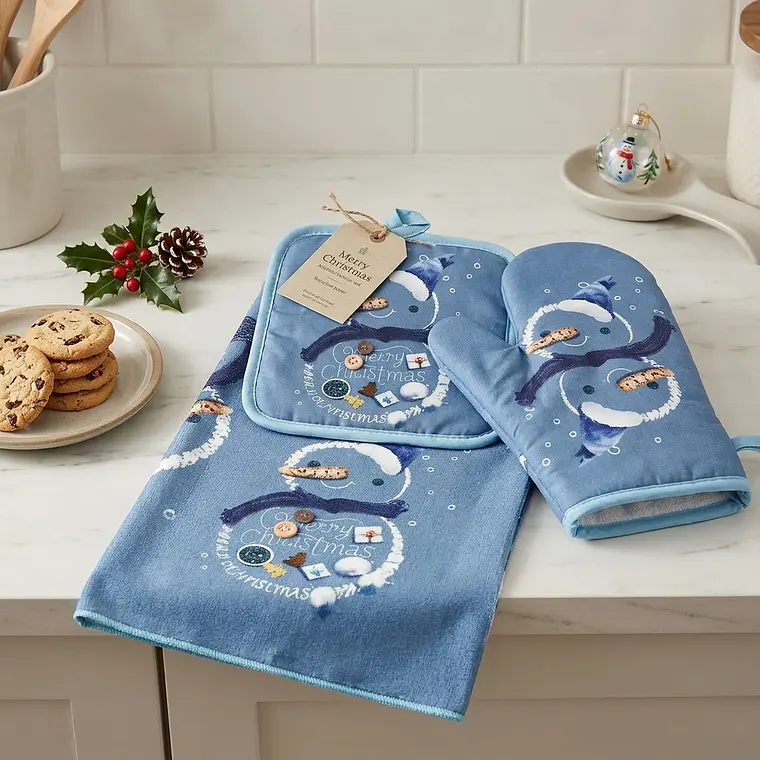 Set de Cocina Navideño - Muñeco de Nieve Azul Denim (3 piezas) 2