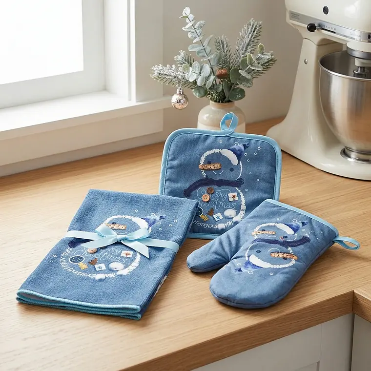 Set de Cocina Navideño - Muñeco de Nieve Azul Denim (3 piezas) 3