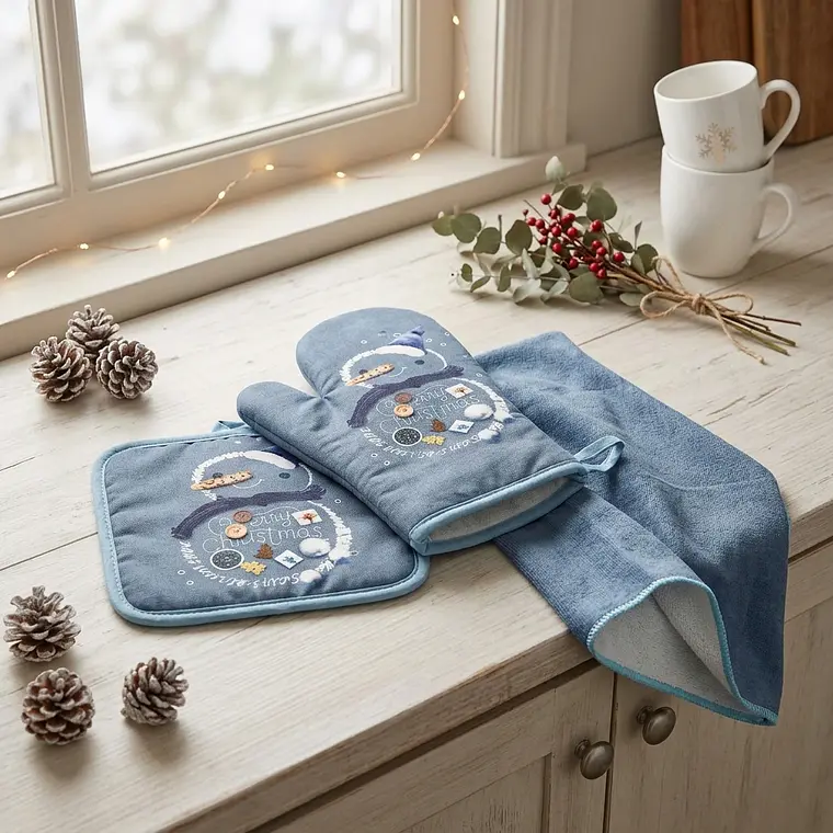 Set de Cocina Navideño - Muñeco de Nieve Azul Denim (3 piezas) 4