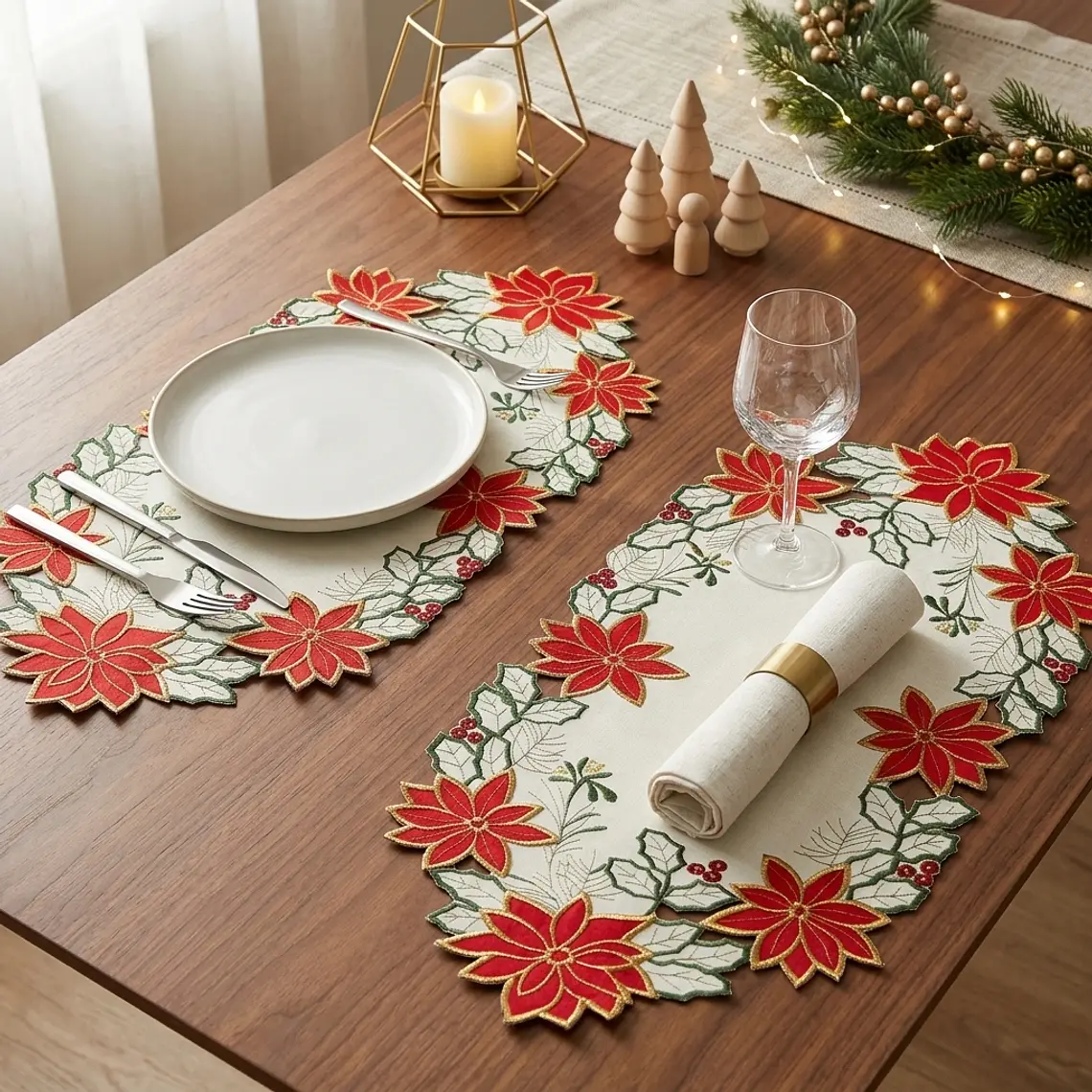 Individuales Navideños Ponsetia Beige - Set x2 2