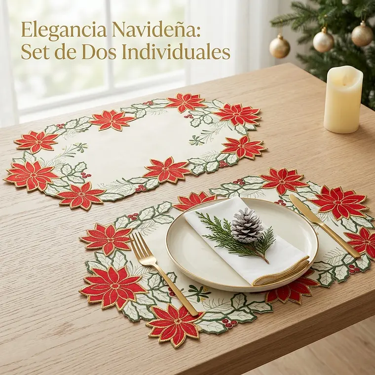 Individuales Navideños Ponsetia Beige - Set x2 3