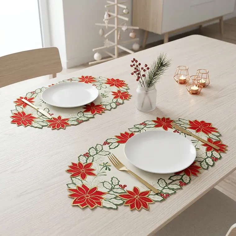 Individuales Navideños Ponsetia Beige - Set x2 1