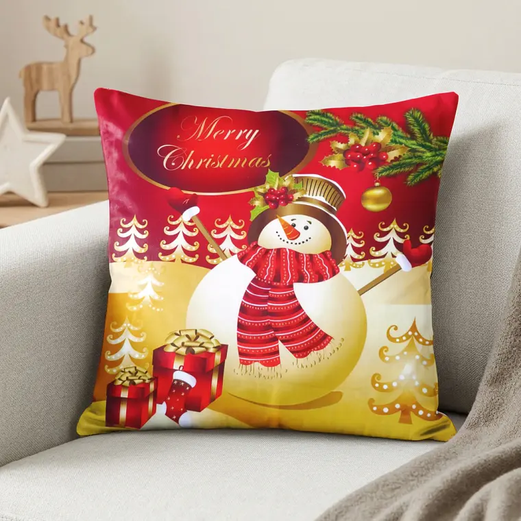 Funda de Cojín Navidad 50x50 – Muñeco de Nieve 1