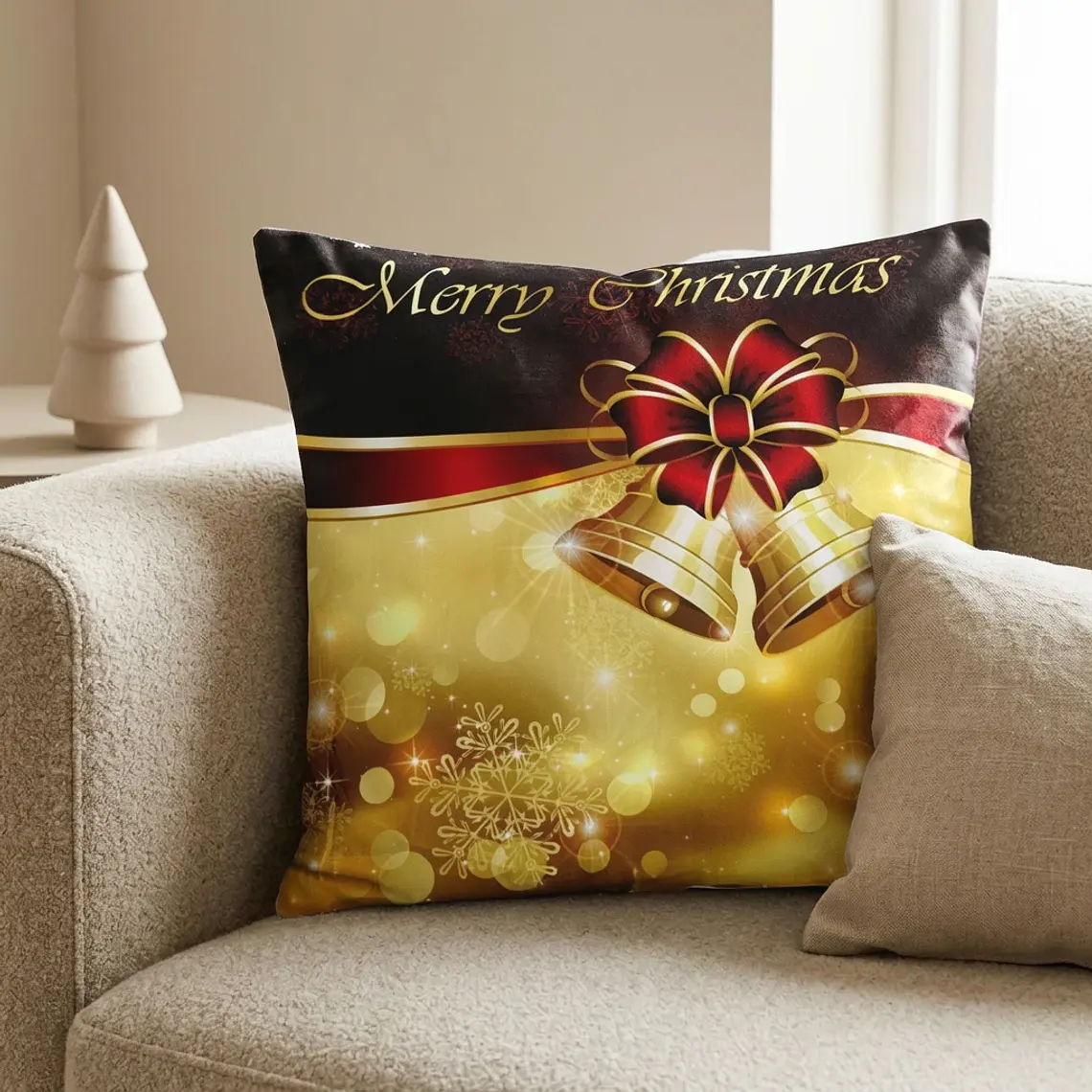 Funda de Cojín Navidad 50x50 – Campanas Doradas 3