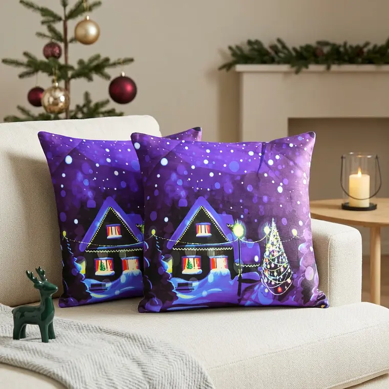 Funda de Cojín Navidad 50x50 – Cabaña Nevada 1