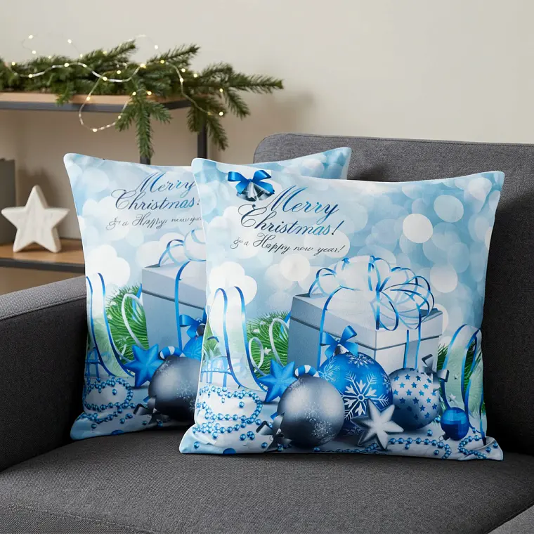 Funda de Cojín Navidad 50x50 – Azul Escarcha 1