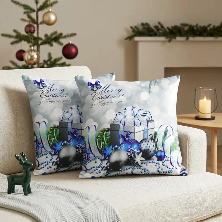 Funda de Cojín Navidad 50x50 – Azul Escarcha 2