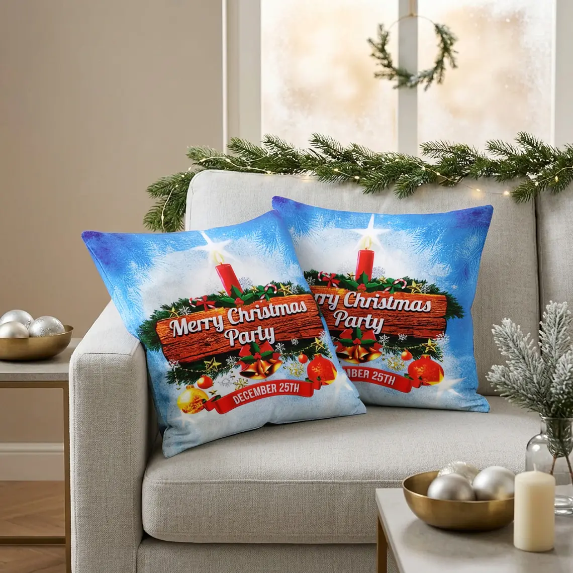 Funda de Cojín Navidad 50x50 – Vela Navideña 1