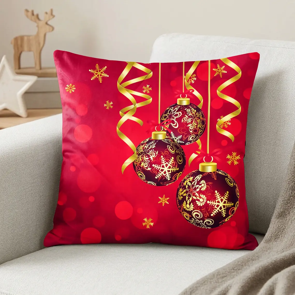 Funda de Cojín Navidad 50x50 – Esferas Rubí 4