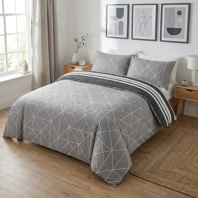 Cubrecama Quilt Estampado Líneas & Geometría Gris 2