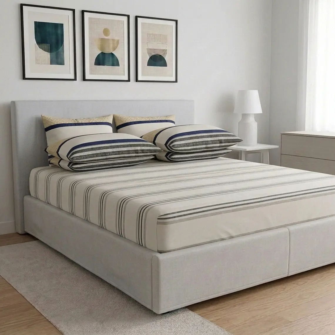 Juego De Cama Estampado Franjas Neutras 1