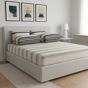 Juego De Cama Estampado Franjas Neutras Fenore — Sábanas y Fundas Colombia