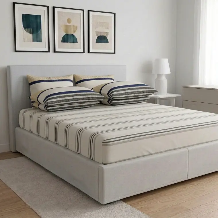 Juego De Cama Estampado Franjas Neutras 1
