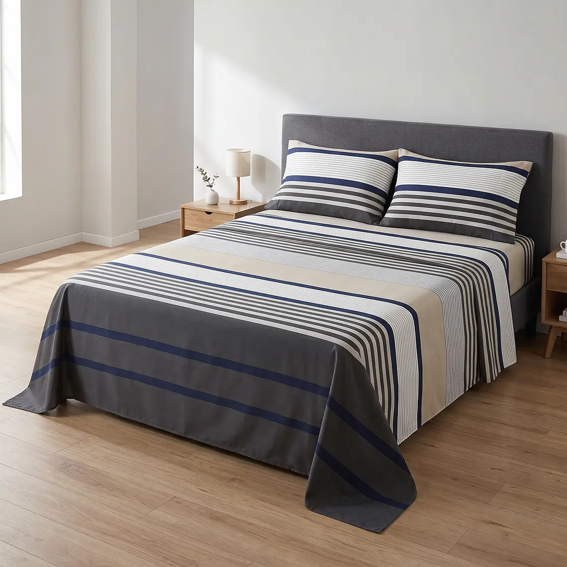 Juego De Cama Estampado Franjas Neutras 3