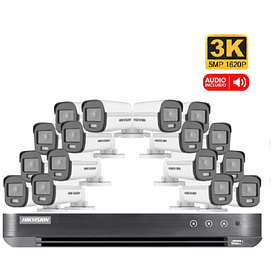 Kit 16 cámaras 5MP 4K Hikvision con audio y acusence