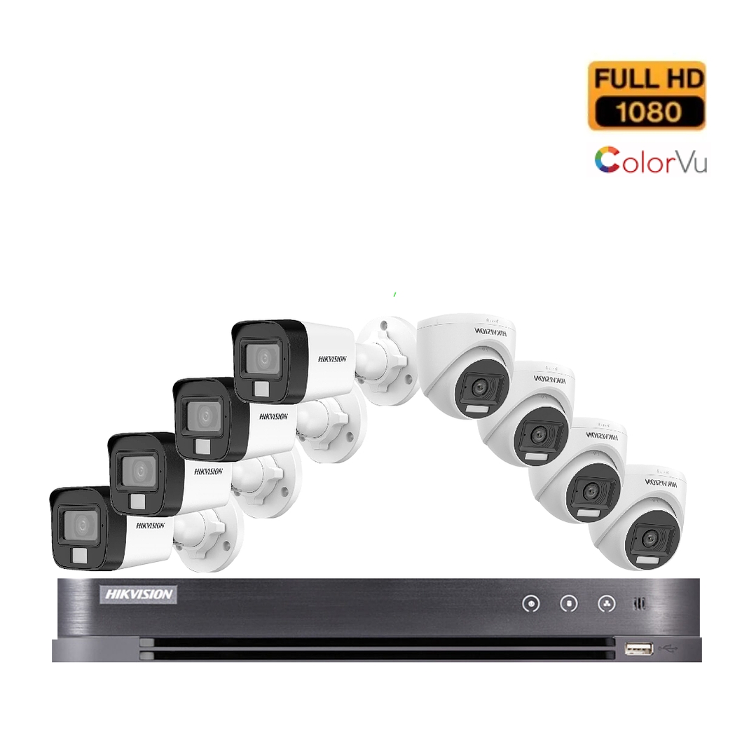 Kit 8 Cámaras Hikvision FHD con disco duro y color noche 1