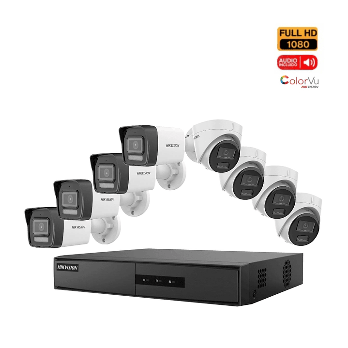 Kit NVR IP Poe 8 cámaras incluye Disco duro, audio, color noche y día 1