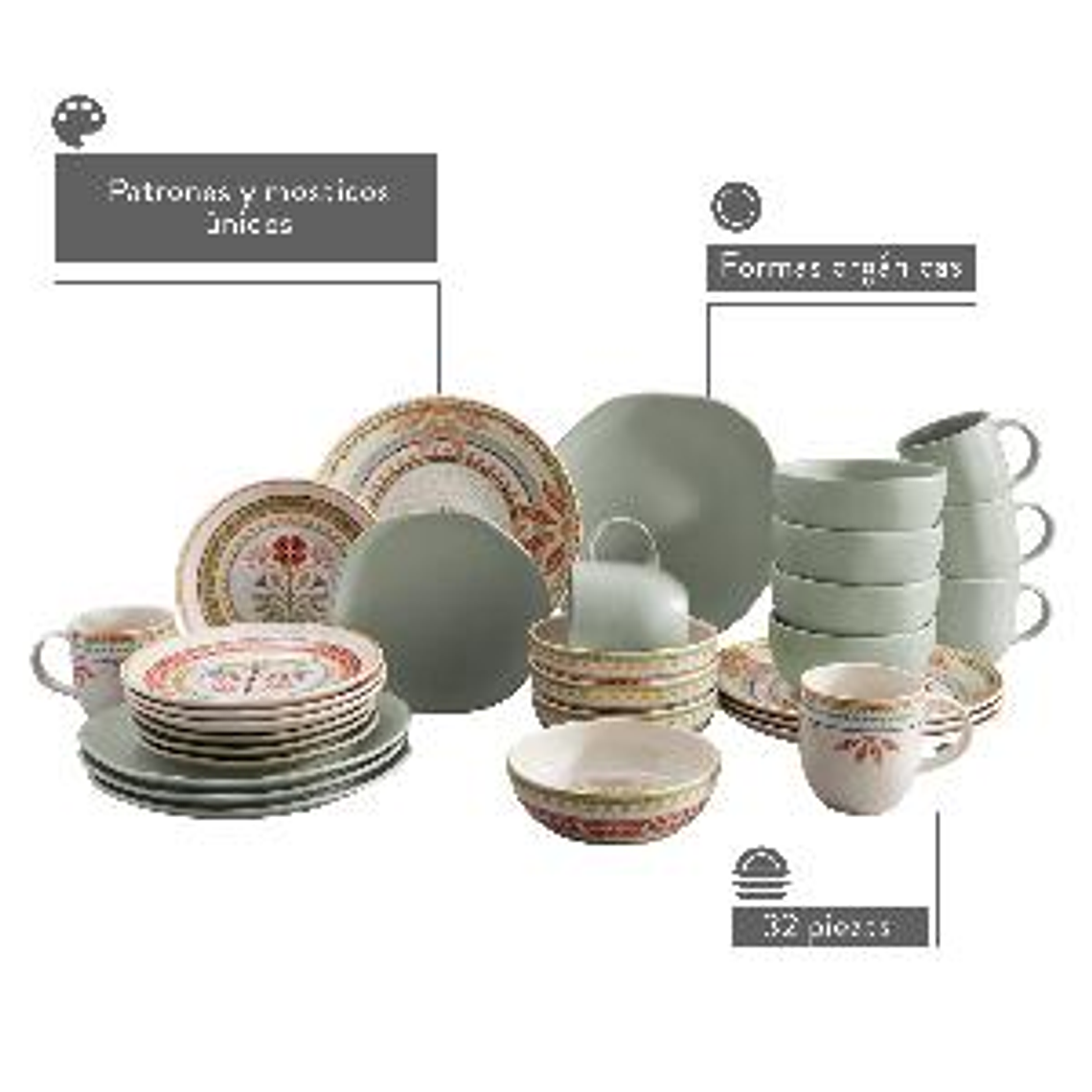 Vajilla Corona Combo Fiore + Olivo 8 Puestos 32 Piezas 2