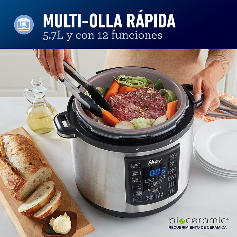 Oster® Multiolla, Capacidad de 5,7 Litros, con 12 Funciones, Color Acero. 2